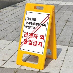 조류인플루엔자AI 발생지역 관계자외출입금지 표시 노란 A형입간판 표지판 소형 단면 인쇄