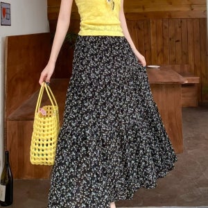 가슬시원 여름 플라워 캉캉스커트 여성 A라인롱스커트 밴딩 데일리 하체커버 치마 여자여자몰