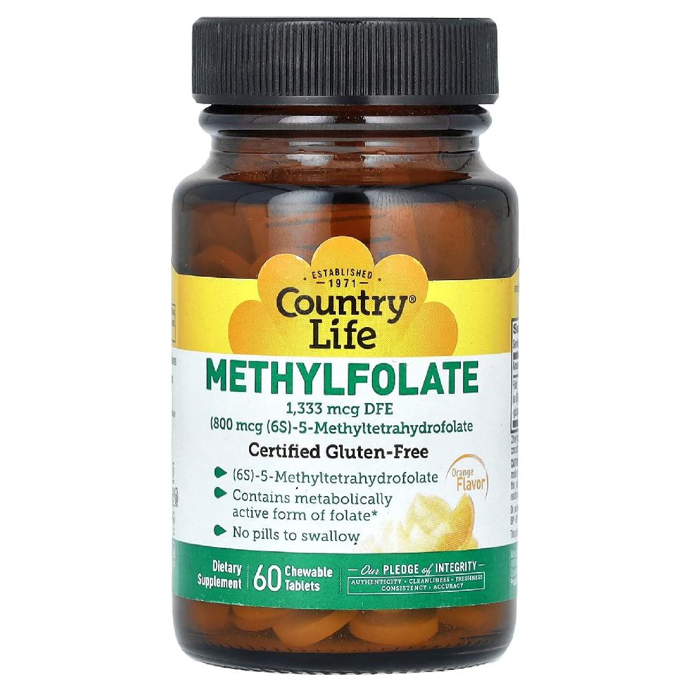 <b>컨트리라이프 메틸엽산</b> DFE IFANCA 할랄 Methylfolate 오렌지 츄어블 60정