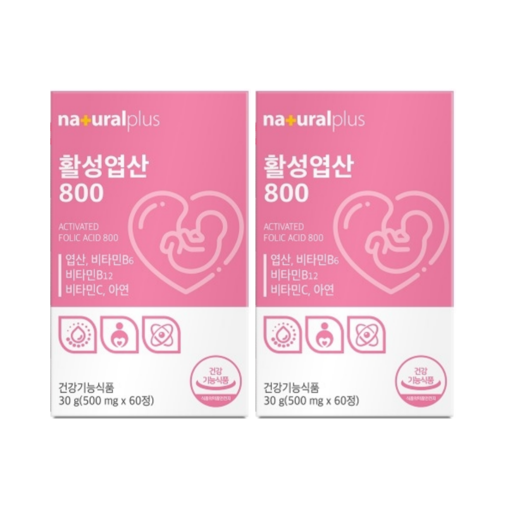 내츄럴플러스 활성<b>엽산</b>800 60캡슐, 2개