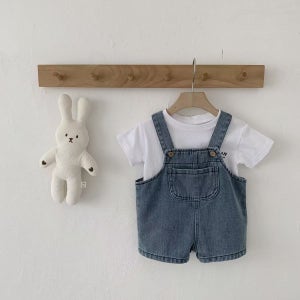 유아 아기옷 봄 가을 외출복 반팔+데님멜빵세트