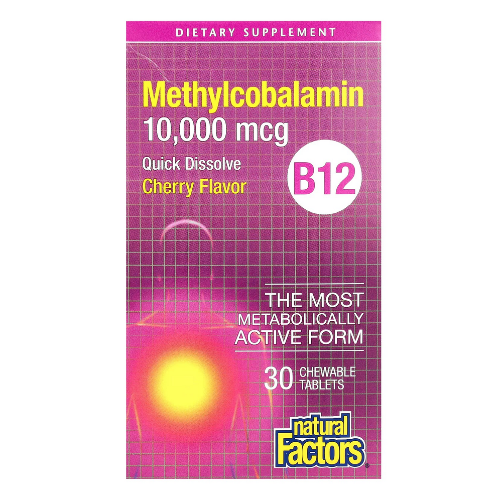 내추럴팩터스 비타민<b>B12 메틸코발라민</b> 체리맛 <b>10000mcg</b> 30츄어블타블렛