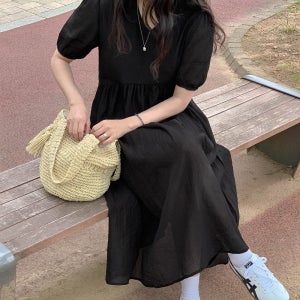 브이 퍼프 롱원피스 2color