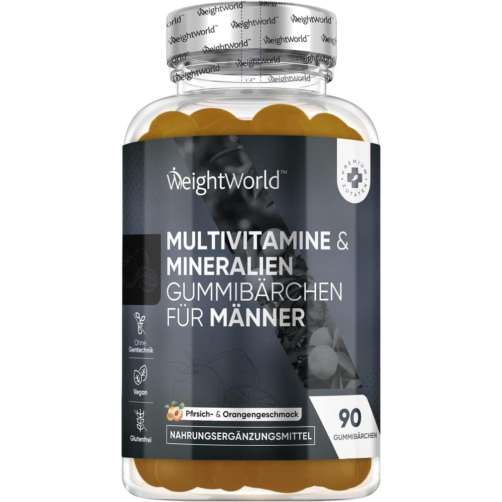 독일 <b>웨이트월드</b> WeightWorld Multivitamin Gummies for Men 남성 멀티비타민 &amp; 미네랄 구미 피치 &amp; 오렌지맛 90정