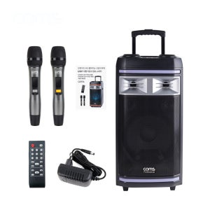 Coms UHF 프로페셔널 이동식 앰프 스피커 & UHF 마이크 2대 세트 순간최대출력 800W CR400P