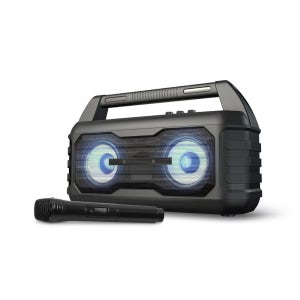 Coms 휴대용 블루투스 Hi-Fi 스테레오 스피커 앰프 20W 듀얼마이크 TWS지원 버스킹 노래방 앰프 KY204