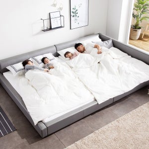 젠티스 스너그온 PU 가죽 저상형 침대프레임 패밀리침대 헤드형, 퀸 Q, 그레이