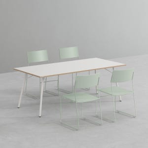 데스커 6인용 식탁 세트 (기본형 테이블, 아웃라인 의자 4ea) 1900mm, 화이트+더스티그린