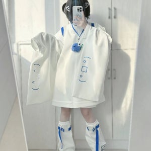 여성 스탠드 칼라 봄 가을 간절기 서브컬쳐 하라주쿠 스트릿패션 이모지 져지 집업