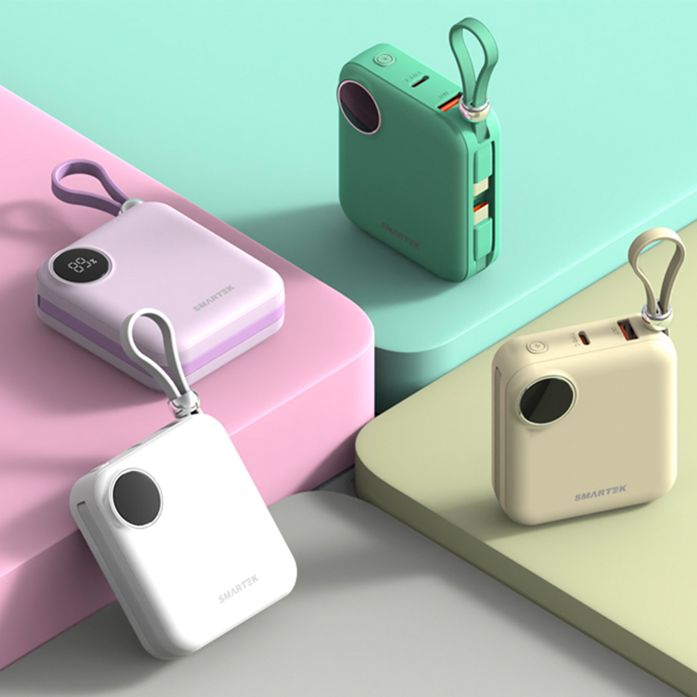 스마텍 팬시 미니 고속충전 보조배터리 10000 4in1 케이블 일체형 4color 기내반입