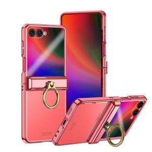 엘라딕 갤럭시 힌지보호 케이스 강화유리 풀커버 마그네틱 액정보호 핑거링 코랄레드, 갤럭시Z 플립7