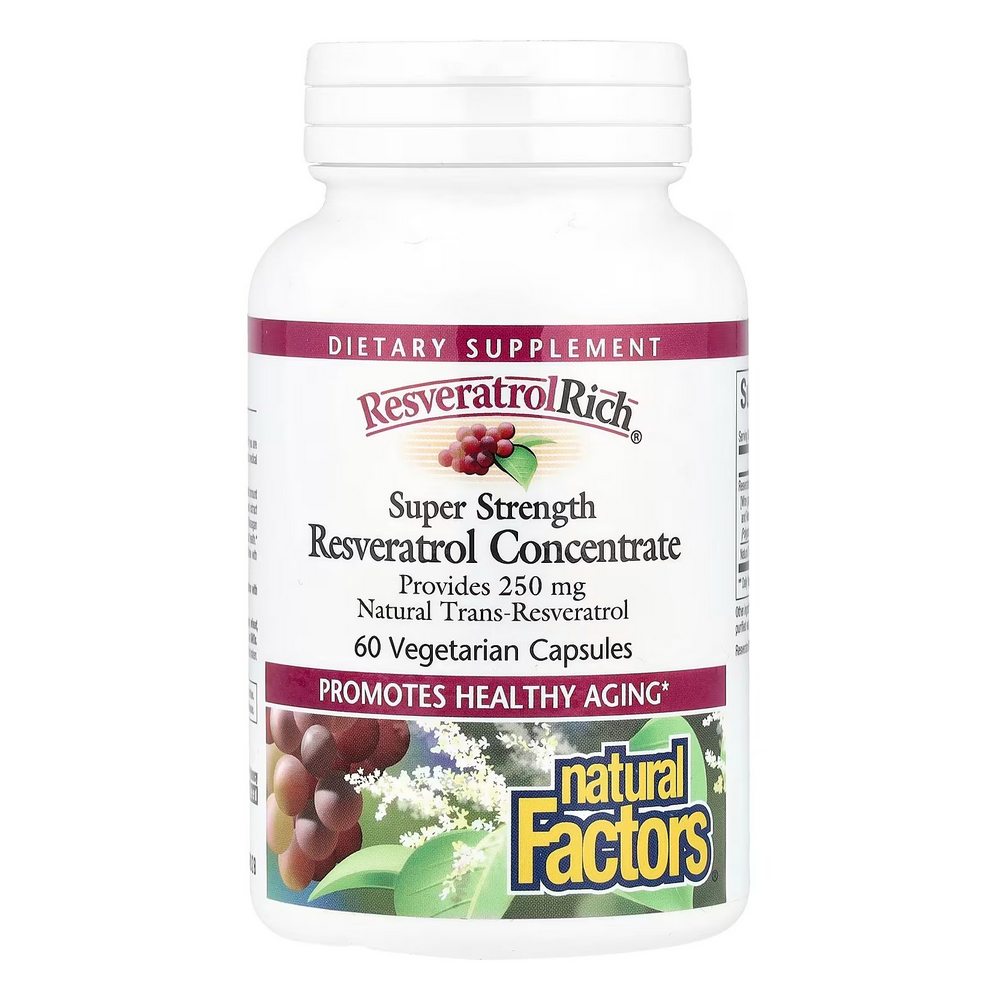 내추럴팩터스 <b>레스베라트롤리치</b> 레스베라트롤 농축액 수퍼스트랭스 60베지테리언캡슐
