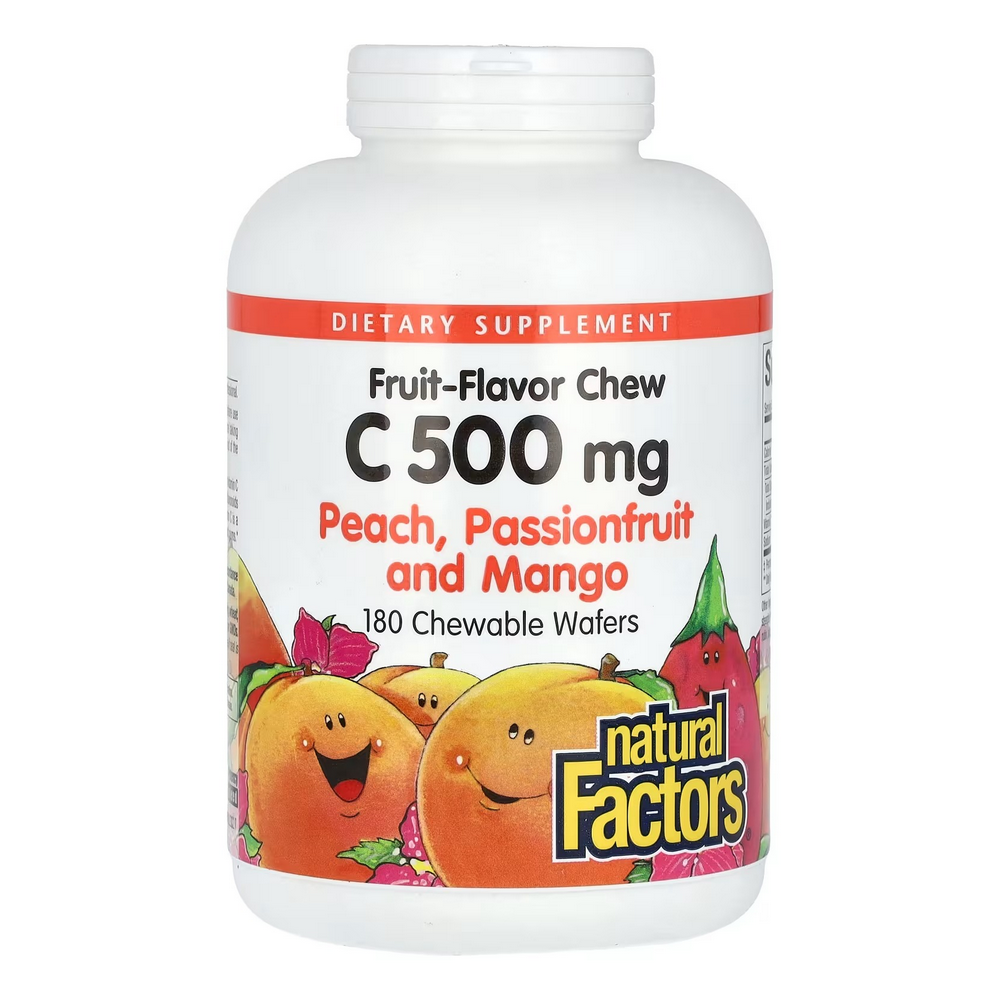 내추럴팩터스 <b>비타민C</b> <b>프룻</b>플레버츄 <b>피치 패션프룻 망고</b> <b>500mg</b> 180츄어블웨이퍼