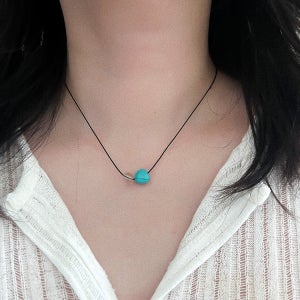 5color 원석 하트 컬러 펜던트 스트링 블랙 끈 목걸이 써지컬스틸 터키석 그린 블루 핑크 화이트