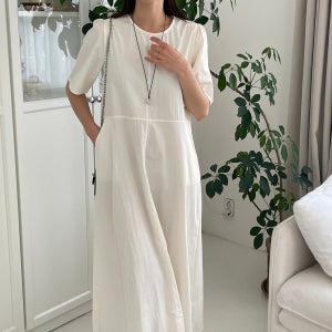 캐주얼 플레어 H라인 반팔 맥시 롱 원피스 블랙 여름 바스락 원피스 데일리룩 휴양지 바캉스룩