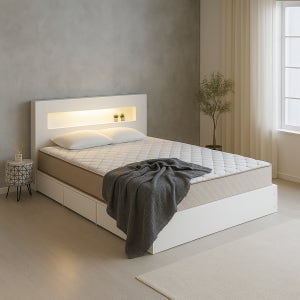 클레르메종 뤼미에르 S2 LED 저상형 수납 침대 프레임 프리미엄 SS Q 화이트