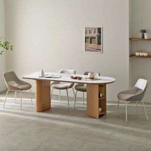 헤르짐머 버치 6인용 반타원형 HPL 화이트 모듈 수납 리빙다이닝 식탁