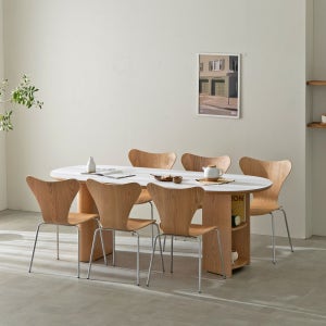 헤르짐머 버치 6인용 타원형 HPL 화이트 모듈 수납 리빙다이닝 식탁(한쪽 수납형)