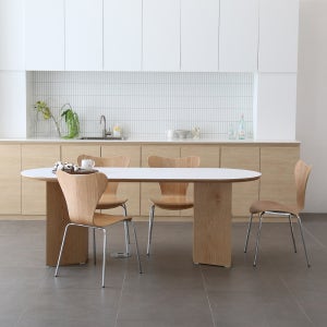 헤르짐머 버치 6인용 타원형 HPL 화이트 모듈 수납 리빙다이닝 식탁(양쪽 수납형)