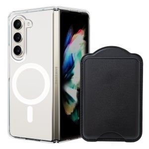 가꼬싶다 갤럭시 맥세이프 케이스 + 3장 수납 가죽 카드지갑 세트 블랙, 갤럭시Z 폴드6