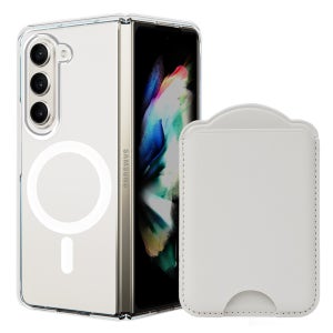 가꼬싶다 갤럭시 맥세이프 케이스 + 3장 수납 가죽 카드지갑 세트 화이트, 갤럭시Z 폴드7