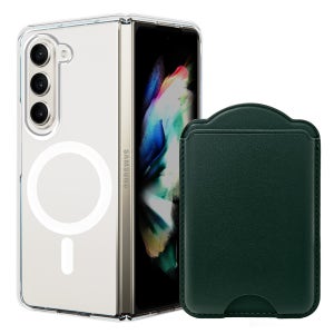 가꼬싶다 갤럭시 맥세이프 케이스 + 3장 수납 가죽 카드지갑 세트 다크그린, 갤럭시Z 폴드7