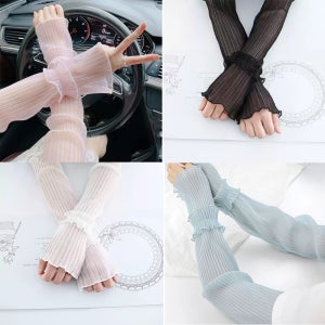 여성 운전팔토시 패션 무지 핸드워머 시스루 레이스 면토시