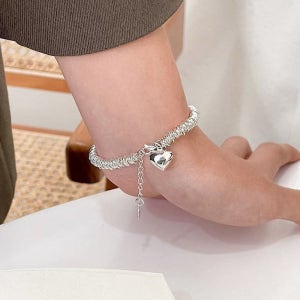 925실버 러블리 하트 펜던트 꼬임 체인 포인트 데일리 팔찌