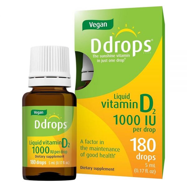 <b>Ddrops</b> 비건 1000 IU 180 방울 - 일일 비타민 D 액체 <b>뼈</b> 건강 및 면역 체계 지원. 대형 캡