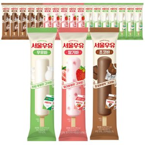 서울우유 아이스크림 바 파인트 밀크쉐이크 우유바8,초코바6,딸기바6, 65ml, 20개