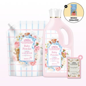 르샤트라 초고농축 섬유유연제 베이비파우더향 2L용기+1.5L 파우치 +동키밀크 비누 100g+쁘띠피치 섬유유연제 300ml