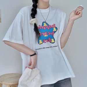 핏예쁜 해피베어 프린팅 여름 꾸안꾸 반팔티