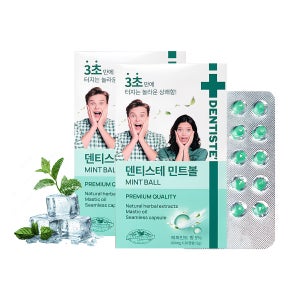 덴티스테 민트볼 입냄새 구취제거 씹는 고체가글 졸음방지 민트캔디 20캡슐 2ml, 2개