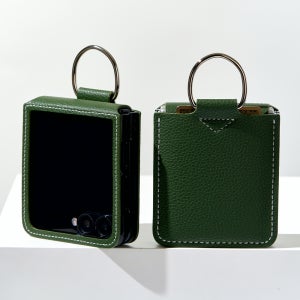 힌지보호 카드 지갑 링 가죽 케이스 카키그린, 갤럭시Z 플립7