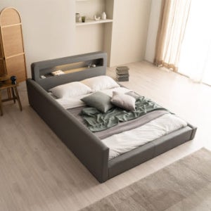 젠티스 스너그온 LED PU 가죽 저상형 침대프레임 패밀리침대 헤드형, 슈퍼싱글 SS, 그레이