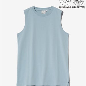 [PREMIUM COTTON] 우먼즈 기자 코튼 슬리브리스 블루 그레이