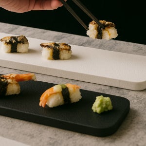 소프트스톤 파인다이닝 굽 회접시 플레이팅 그릇 1개, 직사각접시-화이트