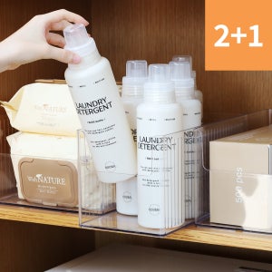 [국내생산] 투명 주방 펜트리 정리 수납 함 다용도 라면 과자 간식 보관 2호슬림 2+1