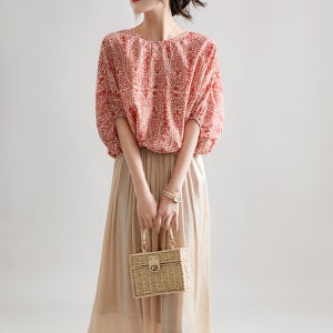 내추럴 무드 소프트에스닉 백리본 포인트 블라우스