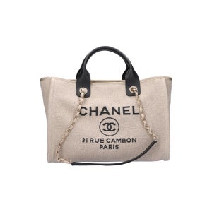 [새상품] 샤넬 AS3257 스몰 도빌백 카프스킨 캔버스 베이지 블랙