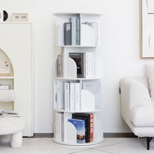 이지라이프 화이트 회전 원형 책장 4단