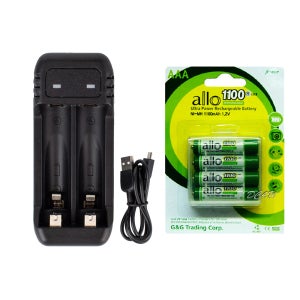 럭셀 AA AAA 겸용 2구 충전기+ALLO 1100mAh AA 4알 충전지 배터리