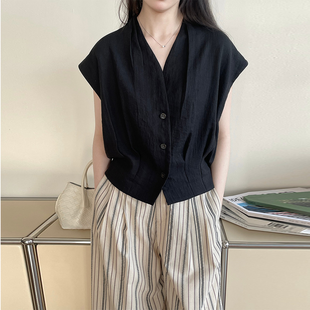 데일리 브이넥 여자 린넨가디건 썸머 가디건 반팔 니트 가디건 조끼