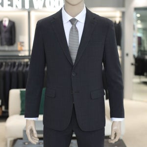 역시즌 코오롱 브렌우드 여름 정장 슬림핏 써커 수트 양복 블랙 다크그레이