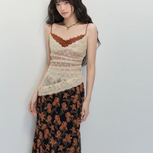 플로럴 레이스 원피스 롱 니트 욕홍갈색 재고