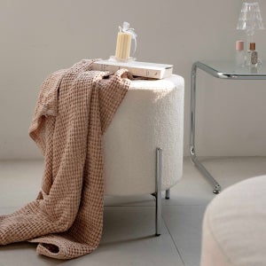 인블루 세라 패브릭 부클레 원형 화장대 의자 스툴 화이트부클레