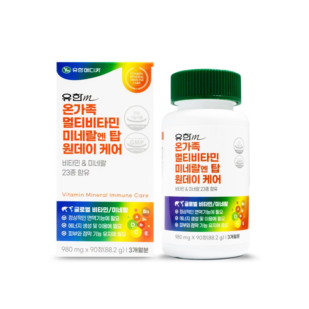 <b>유한메디카</b> 온가족 멀티비타민 미네랄 엔 탑 원데이 케어 88.2g 90정