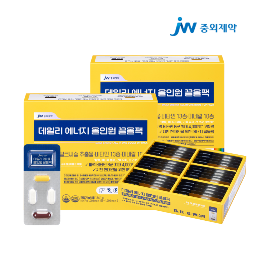 JW<b>중외제약</b> 데일리 에너지 끌올팩 <b>비타민</b>B 밀크씨슬 올인원영양제 멀티팩 30포, 2개