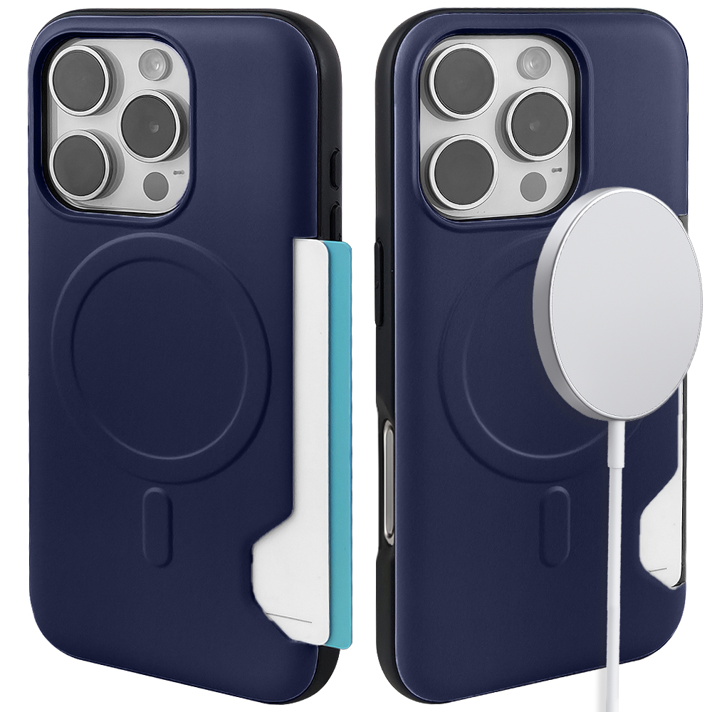 에브리 맥세이프 카드지갑 범퍼 케이스 2장 수납 네이비 <b>AT</b>, 아이폰16 <b>프로</b>