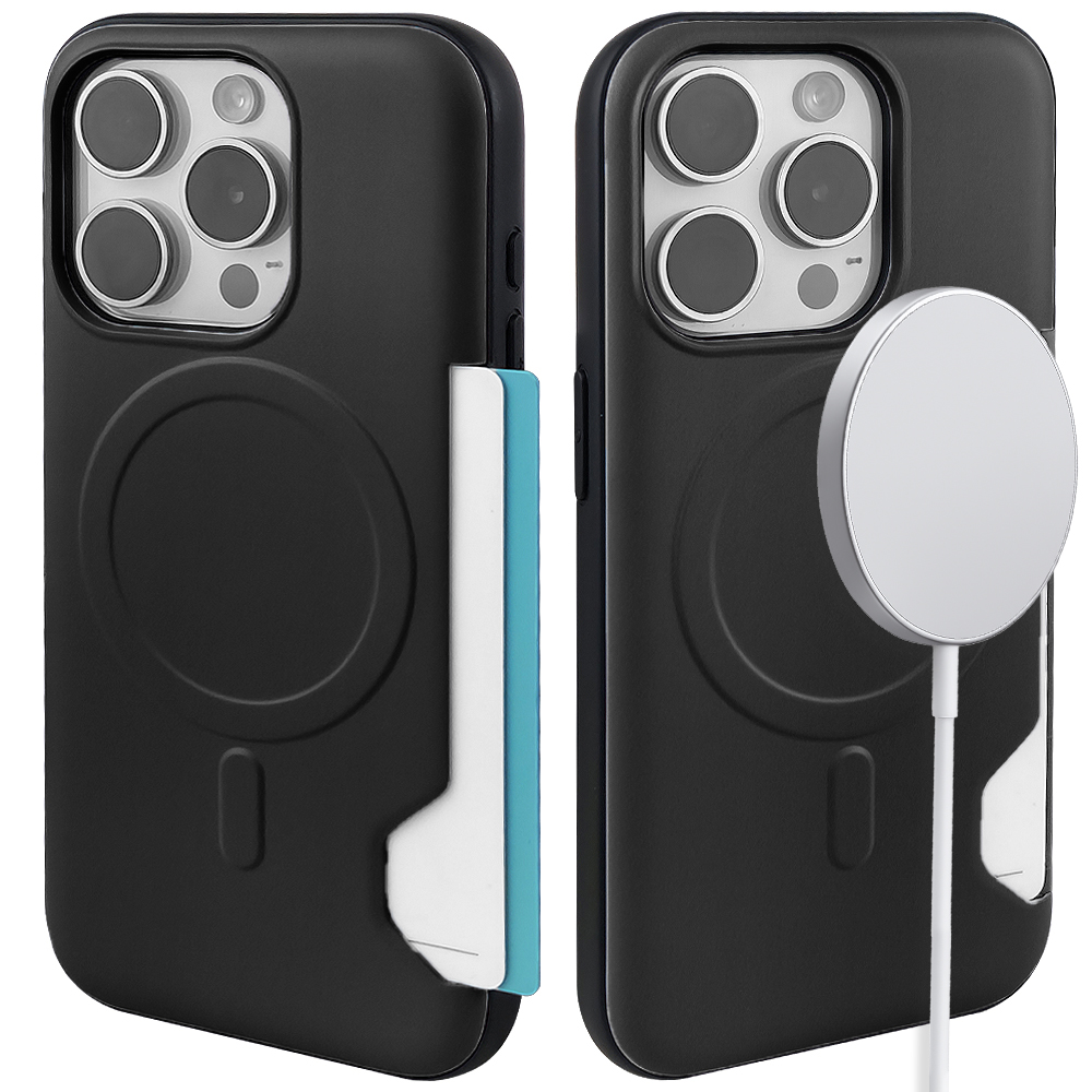 에브리 맥세이프 카드지갑 범퍼 케이스 2장 수납 블랙 <b>AT</b>, 아이폰15 <b>프로</b>